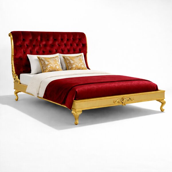 Letto Matrimoniale Regio Barocco - Velluto e Foglia Oro - Artigianato Italiano di Lusso