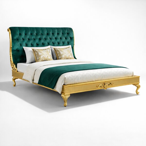 Letto Matrimoniale Regio Barocco - Velluto e Foglia Oro - Artigianato Italiano di Lusso