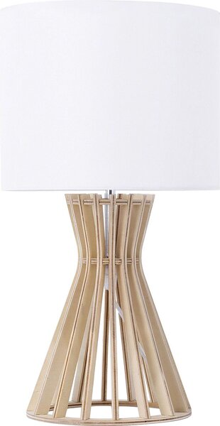 BELIANI Lampada da tavolo in legno bianco 37 cm paralume rotondo in tessuto con design a reticolo, cavo con interruttore, stile country