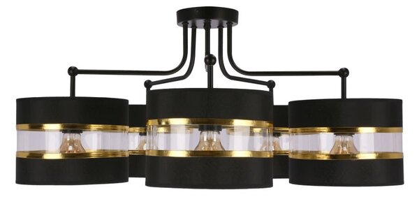 Lampada da soffitto con paralumi in tessuto nero con elementi dorati 5xE27 40W Andy Candellux