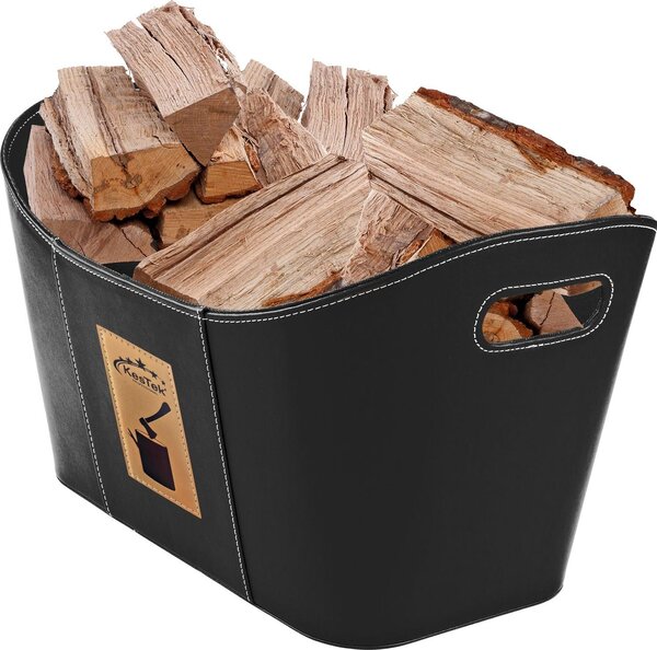 Set Kestek con cesto per legna da ardere 5 cesti per legna da ardere in nero e accendifuoco Stabilo 1 kg
