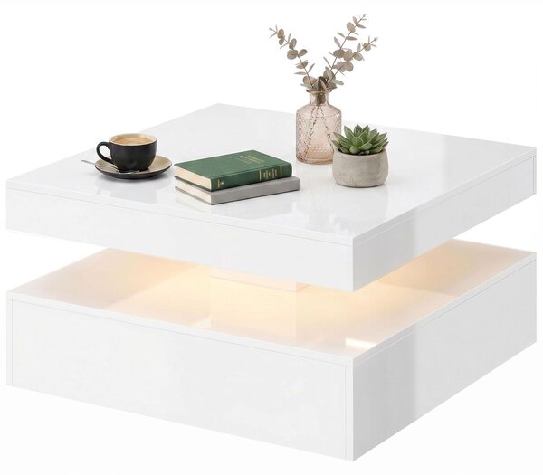 Tavolino da caffè HOMCOM, tavolo da soggiorno, bianco lucido con illuminazione LED RGB