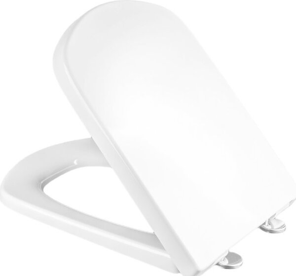 Sedile WC Ramm compatibile con Roca Dama Senso, realizzato in duroplast antibatterico, con cerniera in metallo