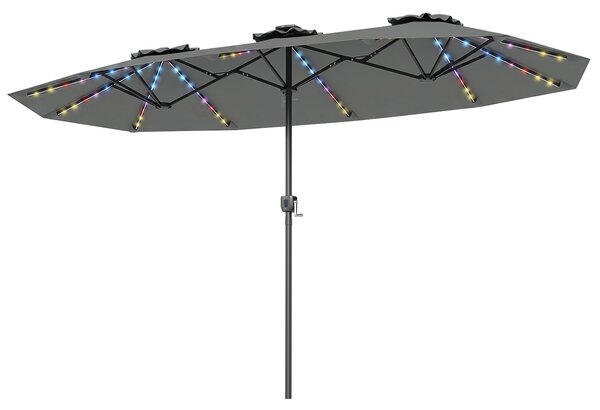 Costway Ombrellone doppio da giardino con luci regolabili manovella, Ombrellone ampio doppio protezione solare resistente Grigio