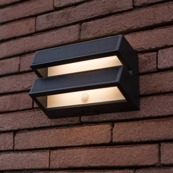 LUTEC Applique da esterni LED e solare BARLO, grigio scuro, 21 cm, sensore, IP54 BARLO, Alluminio / Grigio / Zincato, Plastica, Moderno, Applique da esterni