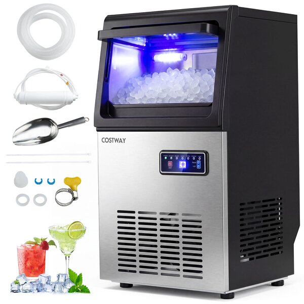 Costway Macchina ghiaccio per ghiaccio morbido montaggio flessibile con autopulizia schermo, Ice maker commerciale per casa bar e caffetterie