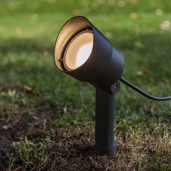 LUTEC Faretto a LED con picchetto EXPLORER, grigio scuro, Ø 9 cm, IP54 EXPLORER, Alluminio / Grigio / Zincato, Alluminio, Moderno, Lampada da esterni