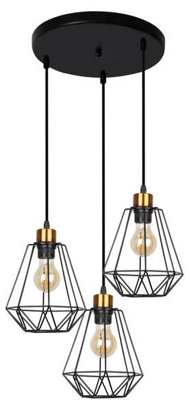 Candellux Lampadario a sospensione nero e oro Primo per 3x lampadine E27 con base rotonda 33-06172