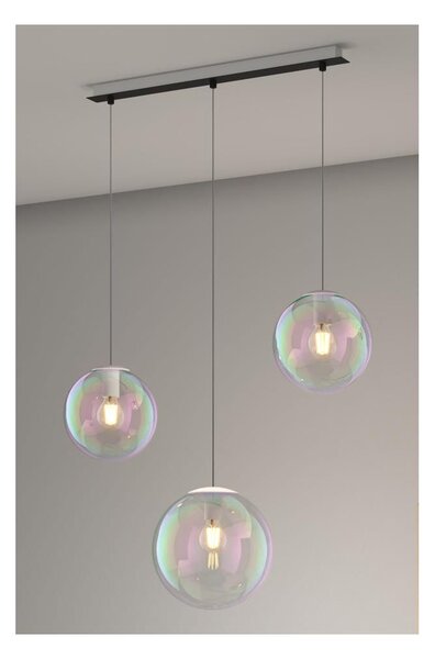 IRIS SOSPENSIONE LINEARE 3 LUCI NERA CON SFERE IN VETRO IRIDESCENTE LAMPADINE ATTACCO E27 MODERNO