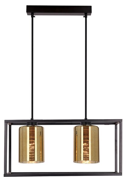 Lampada a sospensione con paralumi in vetro dorato Luri, nero e oro, 2xE27x40W, metallo, dimensioni: 90x42x20 cm, IP20, Candellux