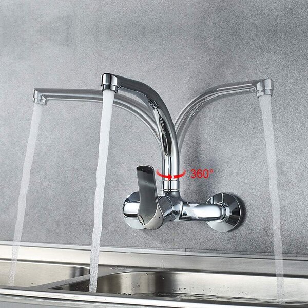 Rubinetto da cucina a parete girevole a 360° cromato per lavello cucina
