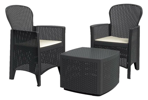 Salotto da esterno 2 poltrone 1 tavolino contenitore antracite - Anny
