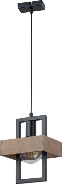 Lampada a sospensione industriale decorativa Boho nera con legno Robin 1xE27 15W Sigma Lighting