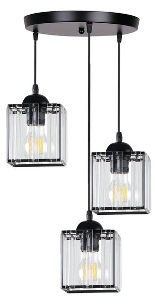 Illuminazione a sospensione GLASSIA - 3xE27, 40W, nero / trasparente