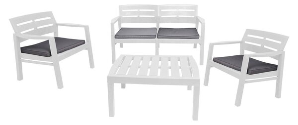 Salotto da giardino panche e tavolo effetto doghe bianco - Arti