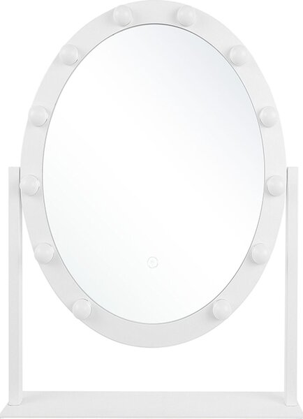 BELIANI Specchio da bagno in metallo bianco 50 x 60 cm con illuminazione LED stile ovale moderno glamour