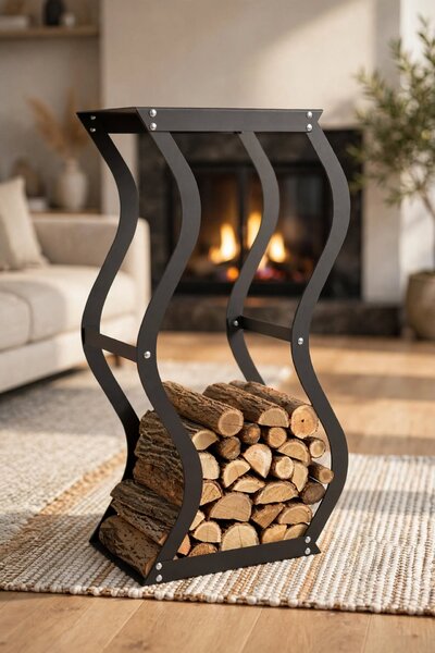Portalegna 57x27x96 cm Crea Zigozago in Acciaio Nero