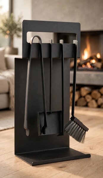 Set Attrezzi Camino 4 Pezzi 18x30x60 cm Crea Set Camino 4 in Acciaio Nero