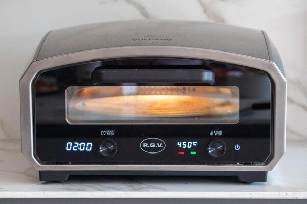 R.G.V. Forno Elettrico per Pizza con Termostato fino a 450 C con Piatto Rotante Interno colore Argento - 111370 Vulcano