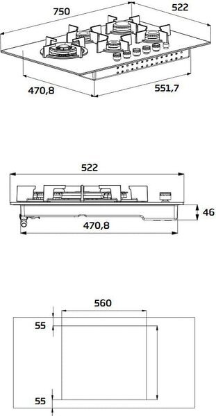 Beko HILW 75222 SZG Linea Shades Piano Cottura 5 Fuochi a Gas 75 cm (1 Bruciatore Wok) colore Grigio Pietra