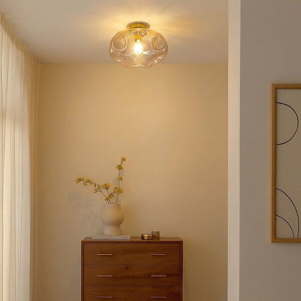 Plafoniera Lindby, Lelia, dimmerabile, Beige, Sala da pranzo, Vetro, Design