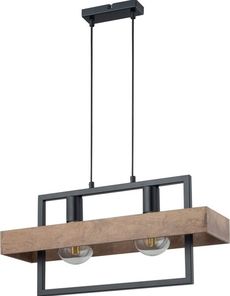 Lampada a sospensione industriale decorativa Boho doppia nera con legno Robin 2xE27 15W Sigma Lighting