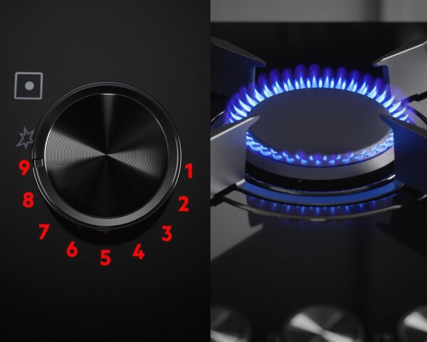 Aeg Piano Cottura 5 Fuochi a Gas Larghezza 74 cm in Vetro colore Nero - HKB75453NB Serie 8000 Flamelight