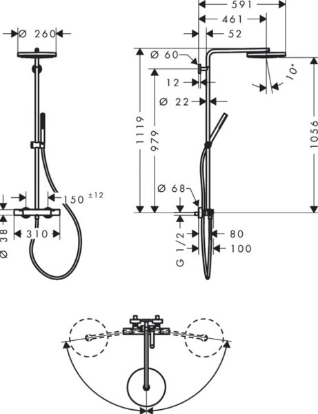 Hansgrohe 24222140 Tubo doccia Pulsify S Puro 260 1jet