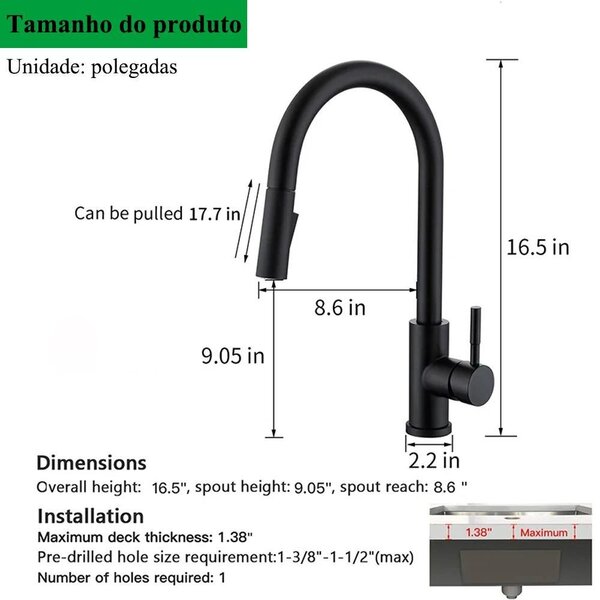 Miscelatore per cucina – Rubinetto con controllo touch – Sistema di controllo intelligente con sensore – Doccetta estraibile – Acciaio inossidabile 304 – Miscelatore monocomando per acqua calda e fredda – Nero