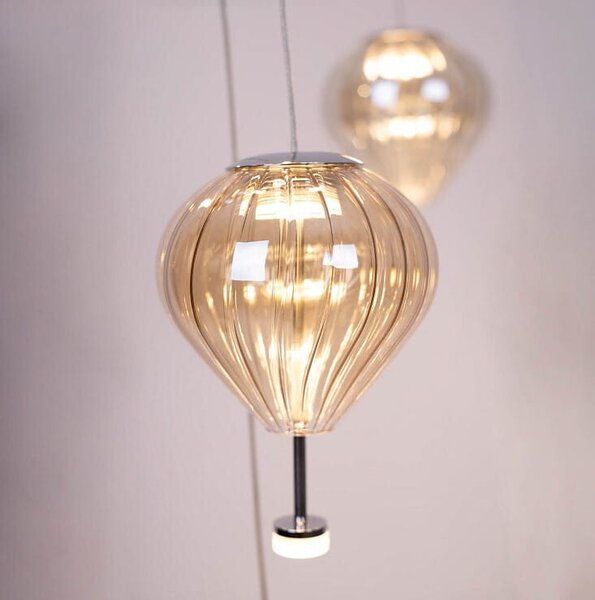 Lampadario a LED PALLONCINI bianco-cromato - vetro trasparente - vetro ambrato - vetro fumé 66W Bianco caldo 5280 lm metallo dim.: 220x45x45 cm IP20 Maxlight
