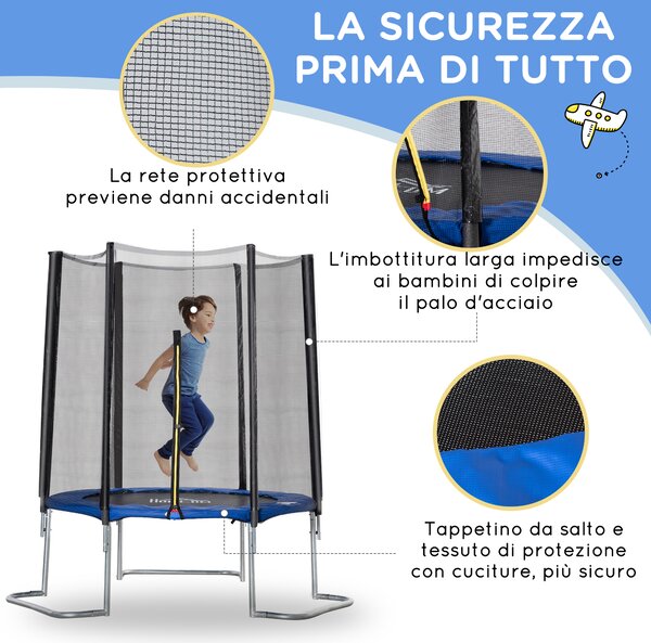 HOMCOM Trampolino Elastico per Adulti con Rete di Sicurezza e Scala, Uso Interno ed Esterno, 223x223x230cm, Blu