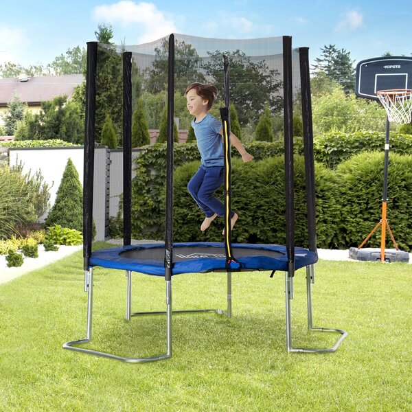 HOMCOM Trampolino Elastico per Adulti con Rete di Sicurezza e Scala, Uso Interno ed Esterno, 223x223x230cm, Blu