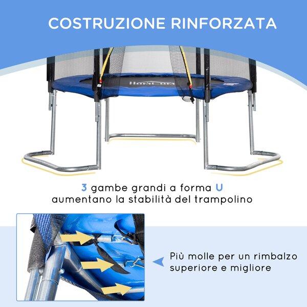 HOMCOM Trampolino Elastico per Adulti con Rete di Sicurezza e Scala, Uso Interno ed Esterno, 223x223x230cm, Blu