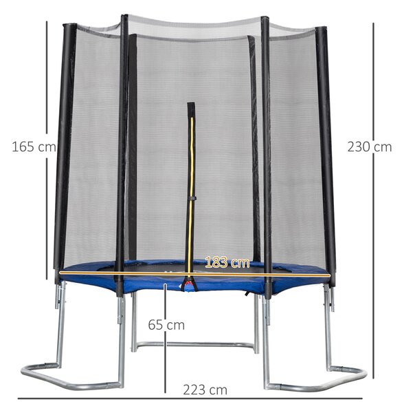 HOMCOM Trampolino Elastico per Adulti con Rete di Sicurezza e Scala, Uso Interno ed Esterno, 223x223x230cm, Blu