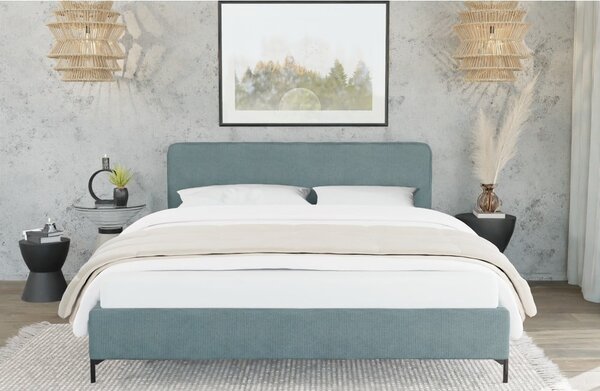 Letto matrimoniale imbottito azzurro con griglia 180x200 cm Barker - Ropez