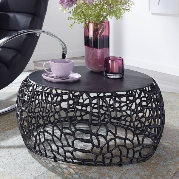 Tavolino in metallo nero 66x66x30 cm tavolino in alluminio rotondo | Wohnling