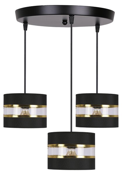 Lampada moderna a sospensione PANDY - 3xE27, 40W, nero / oro / trasparente