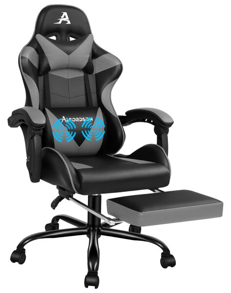 Sedia da gioco massaggiante ALFORDSON, inclinazione 150°, sedia direzionale ergonomica, in Finto cuoio con poggiapiedi, regolabile in altezza, sedia da corsa, capacità di carico 180 kg grigio