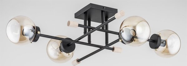 Lampada da soffitto nera 4 sfere di vetro TRANSFER Alfa 25364