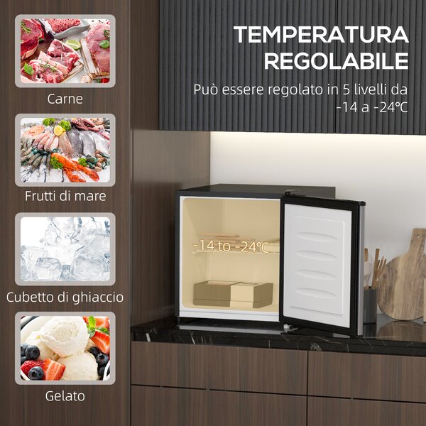 HOMCOM Mini Congelatore da 35L con Ripiano Rimovibile e Temperatura Regolabile, 47x44.2x48.8 cm, Argento | Aosom Italy