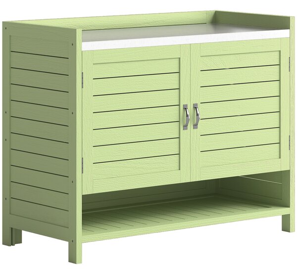Outsunny Tavolo da Trapianto con Mobiletto in Legno, Armadio da Giardino con Piano Zincato e 3 Ripiani, 88x40x70,5 cm, Verde | Aosom Italy