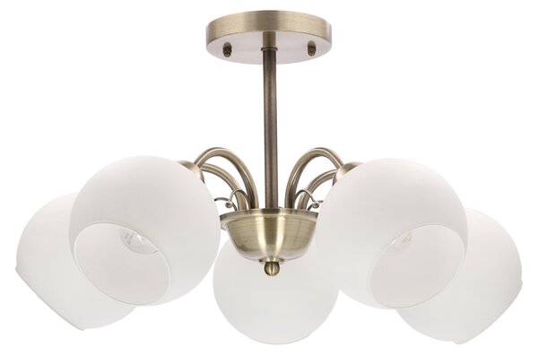 Lampada da soffitto con paralumi in vetro bianco Nestor, finitura patinata bianca, 5xE27x40W, metallo, dimensioni: 28x50x50 cm, IP20, Candellux