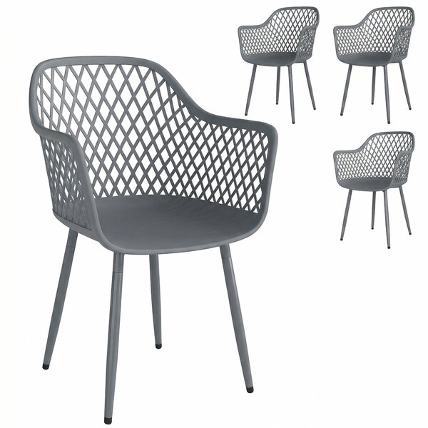 Outsunny Set di 4 Sedie da Giardino Resistenti ai Raggi UV con Bracciolo e Schienale, in Plastica, 56x51x84 cm, Grigio Scuro | Aosom Italy