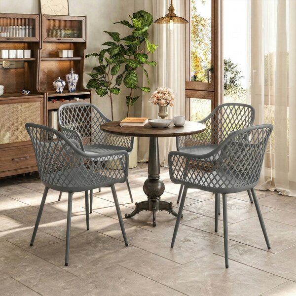 Outsunny Set di 4 Sedie da Giardino Resistenti ai Raggi UV con Bracciolo e Schienale, in Plastica, 56x51x84 cm, Grigio Scuro | Aosom Italy