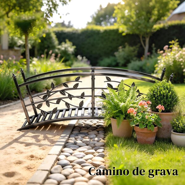 Outsunny Ponte da Giardino in Metallo 1,2 m, Ponte Decorativo per Stagni con Ringhiere di Sicurezza e Design a Foglie, Nero | Aosom Italy