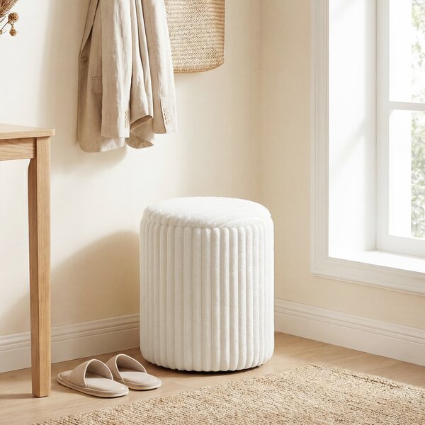 HOMCOM Pouf Contenitore con Coperchio Reversibile, Moderno Sgabello Imbottito in Velluto a Coste per Soggiorno e Camera da Letto, Bianco | Aosom Italy