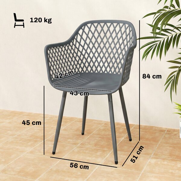 Outsunny Set di 4 Sedie da Giardino Resistenti ai Raggi UV con Bracciolo e Schienale, in Plastica, 56x51x84 cm, Grigio Scuro | Aosom Italy