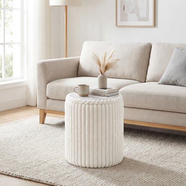 HOMCOM Pouf Contenitore con Coperchio Reversibile, Moderno Sgabello Imbottito in Velluto a Coste per Soggiorno e Camera da Letto, Bianco | Aosom Italy