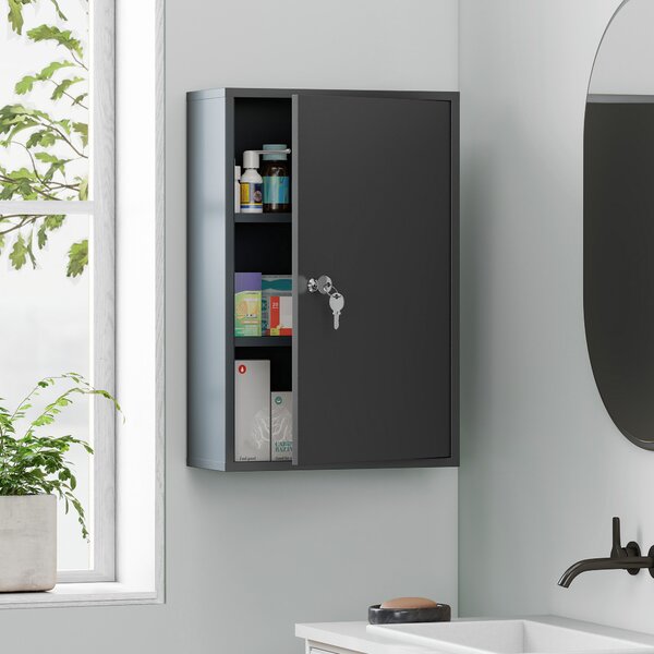 Kleankin Armadio Porta Medicinali da Parete, Armadietto da Bagno con 3 Ripiani e 2 Chiavi, 40x18x60 cm, Grigio | Aosom Italy