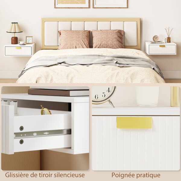 HOMCOM Set di 2 Comodini da Parete, Comodini Sospesi con Cassetto Ondulato, 40x30x15 cm, Bianco | Aosom Italy